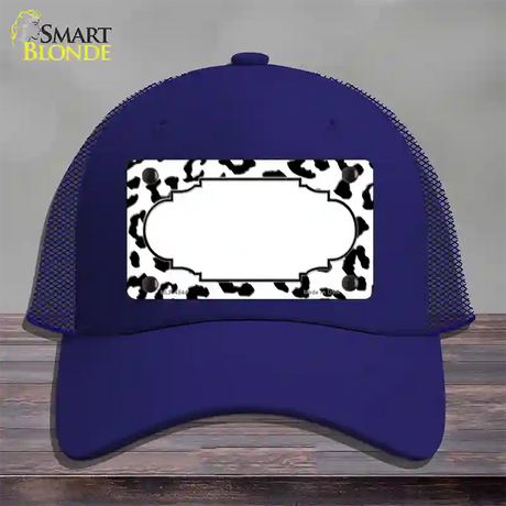 White Black Cheetah Scallop Novelty License Plate Hat Mesh / Royal Blue