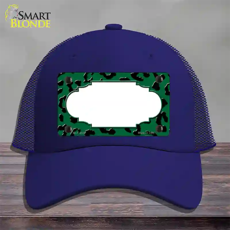 Green Black Cheetah Scallop Novelty License Plate Hat Mesh / Royal Blue