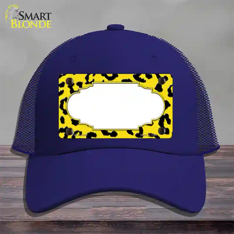 Yellow Black Cheetah Scallop Novelty License Plate Hat Mesh / Royal Blue