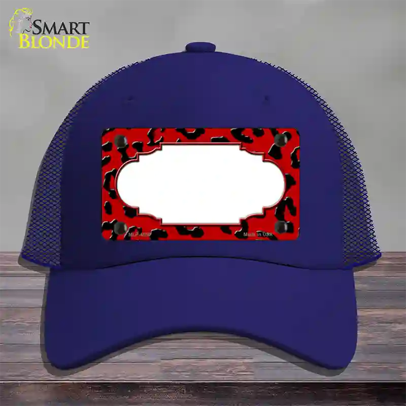 Red Black Cheetah Scallop Novelty License Plate Hat Mesh / Royal Blue