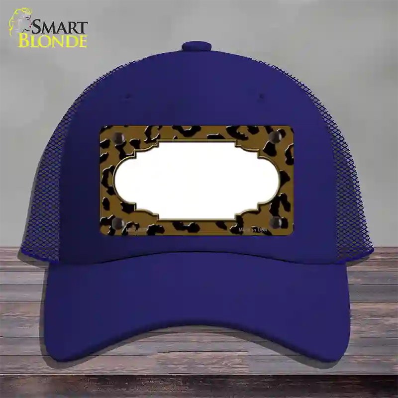 Brown Black Cheetah Scallop Novelty License Plate Hat Mesh / Royal Blue