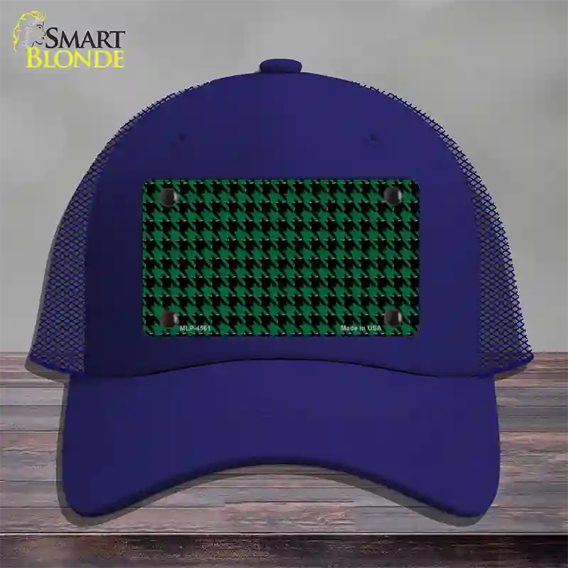 Green Black Houndstooth Novelty License Plate Hat Mesh / Royal Blue