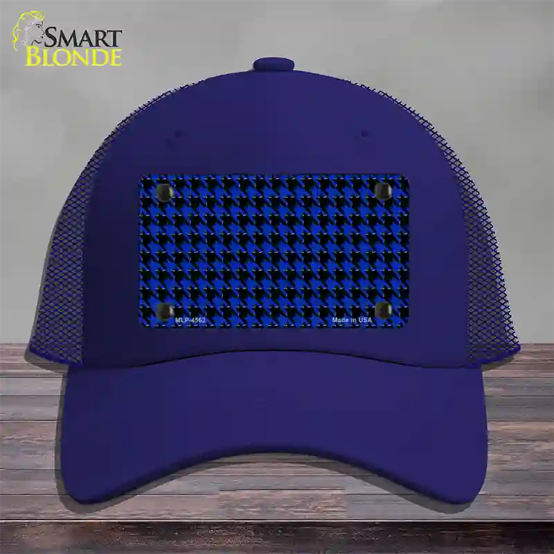 Blue Black Houndstooth Novelty License Plate Hat Mesh / Royal Blue