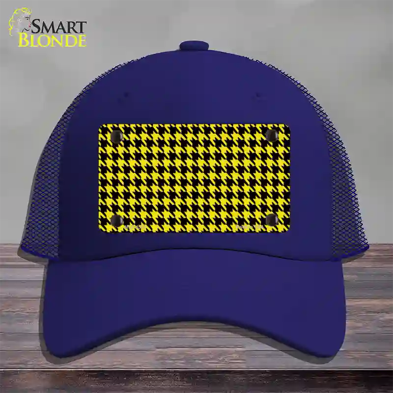 Yellow Black Houndstooth Novelty License Plate Hat Mesh / Royal Blue