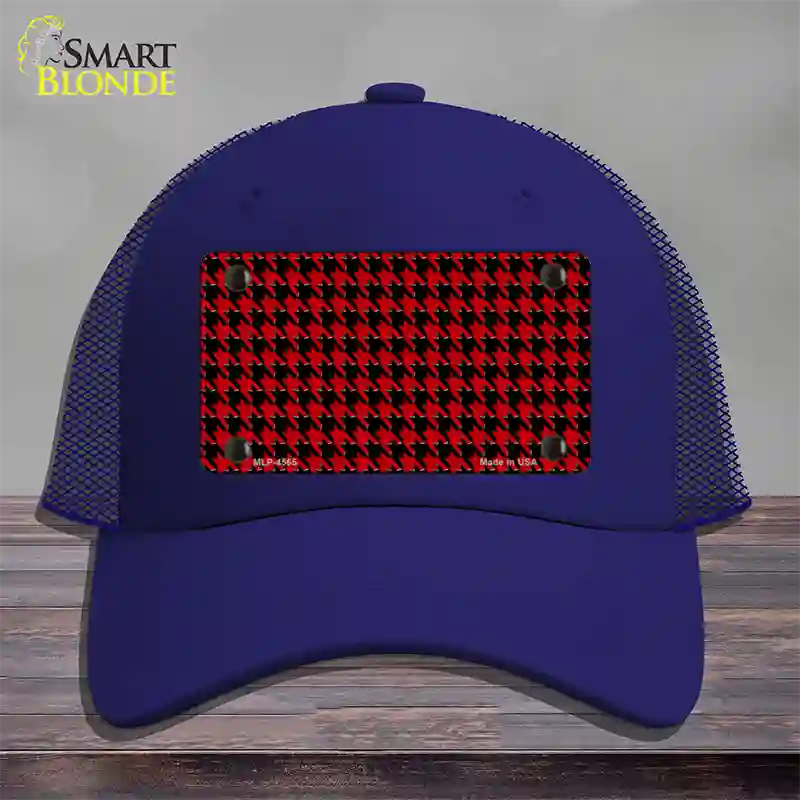 Red Black Houndstooth Novelty License Plate Hat Mesh / Royal Blue