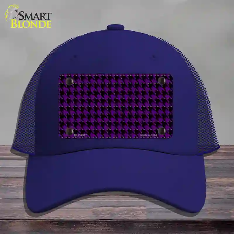 Purple Black Houndstooth Novelty License Plate Hat Mesh / Royal Blue