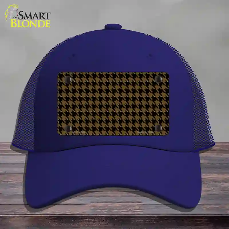 Brown Black Houndstooth Novelty License Plate Hat Mesh / Royal Blue