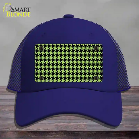 Lime Green Black Houndstooth Novelty License Plate Hat Mesh / Royal Blue