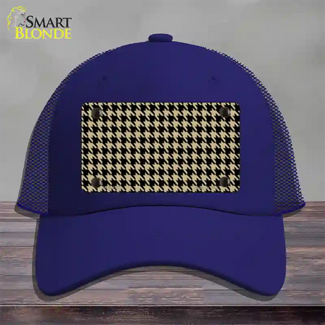 Gold Black Houndstooth Novelty License Plate Hat Mesh / Royal Blue