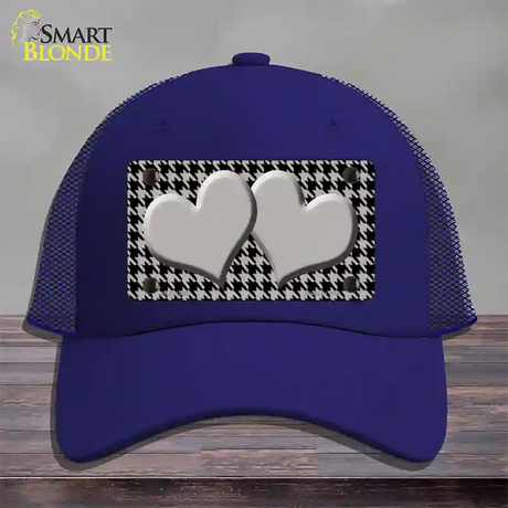 Grey Black Houndstooth Grey Center Hearts Novelty License Plate Hat Mesh / Royal Blue