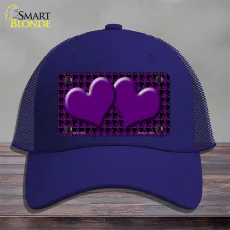 Purple Black Houndstooth Purple Center Hearts Novelty License Plate Hat Mesh / Royal Blue