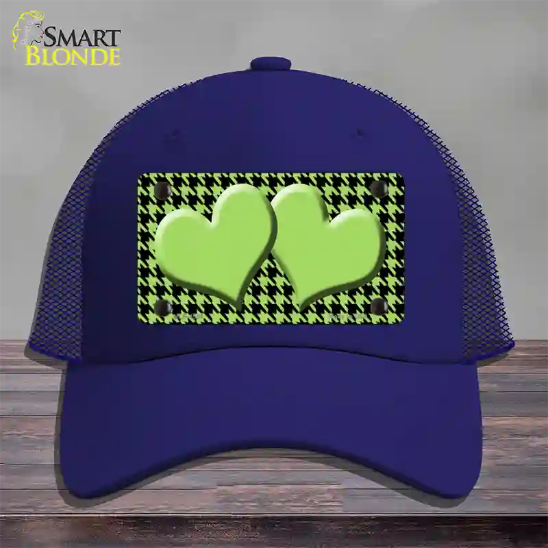 Lime Green Black Houndstooth Lime Green Center Hearts Novelty License Plate Hat Mesh / Royal Blue