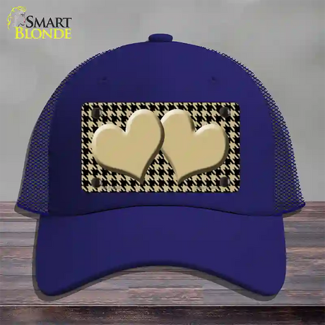 Gold Black Houndstooth Gold Center Hearts Novelty License Plate Hat Mesh / Royal Blue