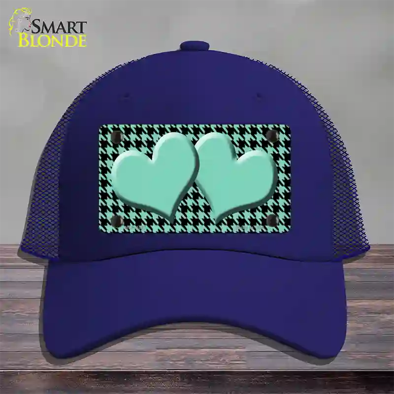 Mint Black Houndstooth Mint Center Hearts Novelty License Plate Hat Mesh / Royal Blue