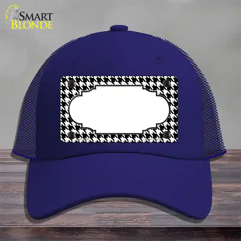 White Black Houndstooth Scallop Center Novelty License Plate Hat Mesh / Royal Blue