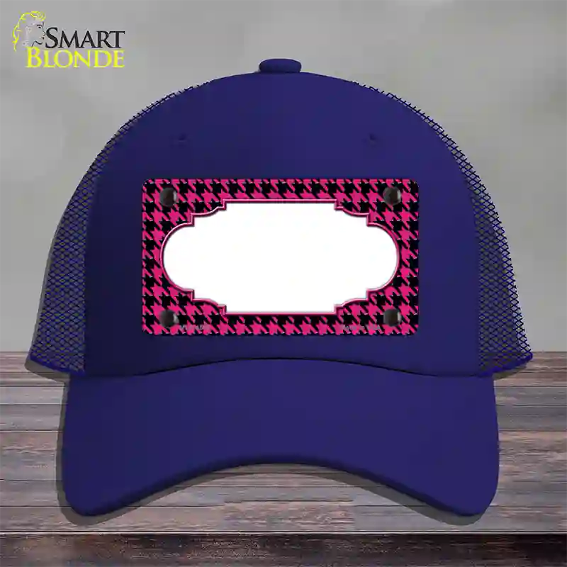 Pink Black Houndstooth Scallop Center Novelty License Plate Hat Mesh / Royal Blue