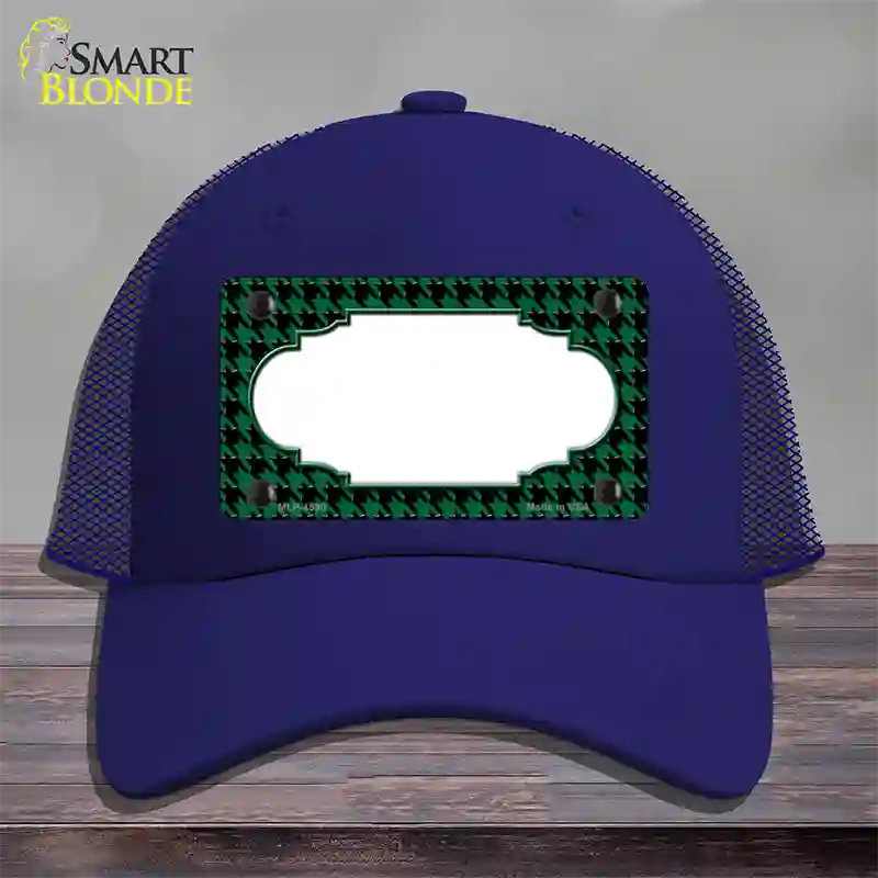 Green Black Houndstooth Scallop Center Novelty License Plate Hat Mesh / Royal Blue