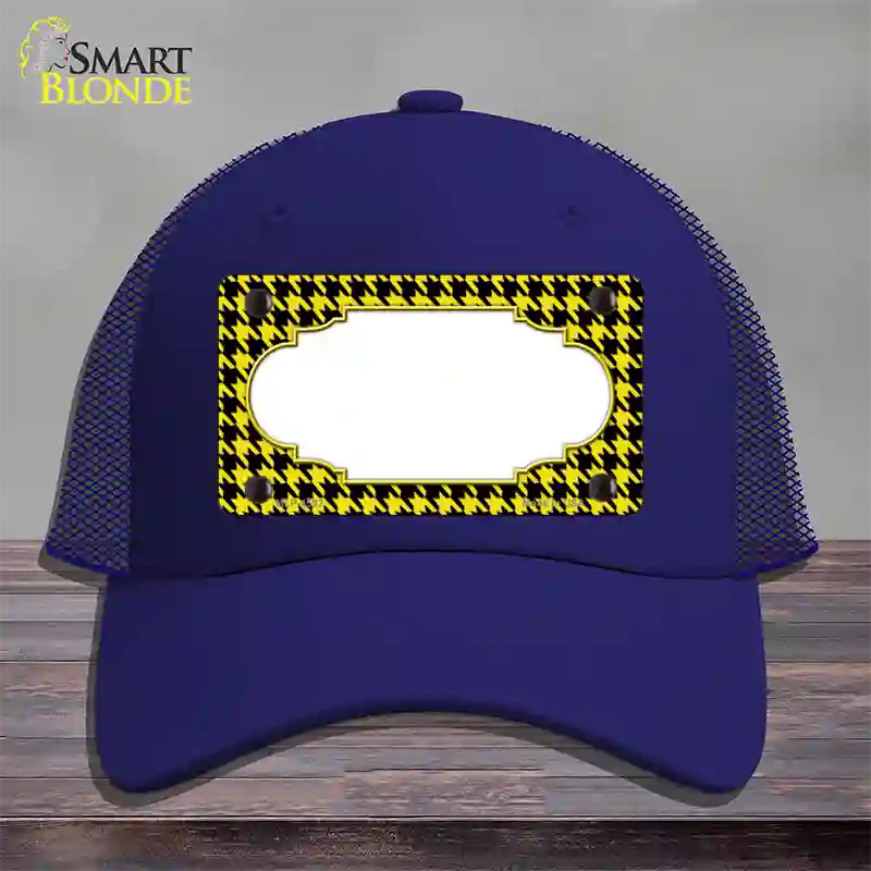 Yellow Black Houndstooth Scallop Center Novelty License Plate Hat Mesh / Royal Blue