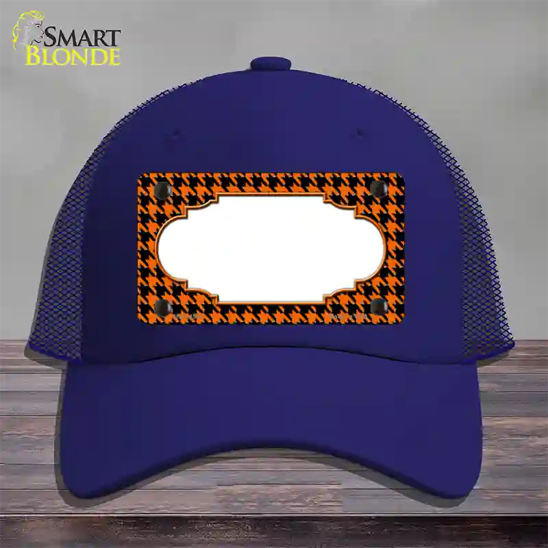 Orange Black Houndstooth Scallop Center Novelty License Plate Hat Mesh / Royal Blue