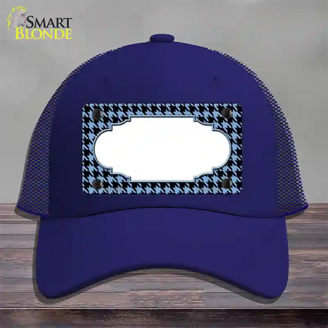 Light Blue Black Houndstooth Scallop Center Novelty License Plate Hat Mesh / Royal Blue