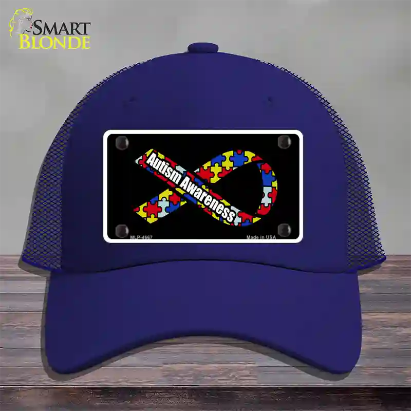 Autism Awareness Ribbon Novelty License Plate Hat Mesh / Royal Blue