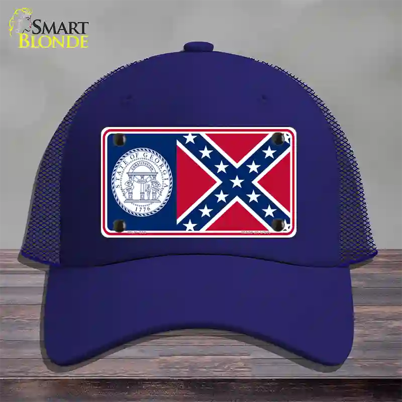 Georgia Confederate State Flag Novelty License Plate Hat Mesh / Royal Blue