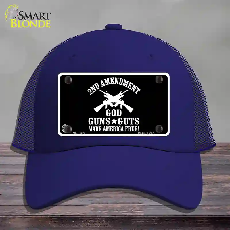 God, Guns, Guts Novelty License Plate Hat Mesh / Royal Blue