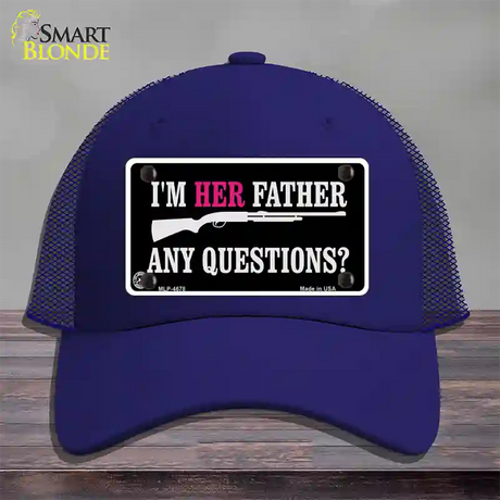 Im Her Father Novelty License Plate Hat Mesh / Royal Blue