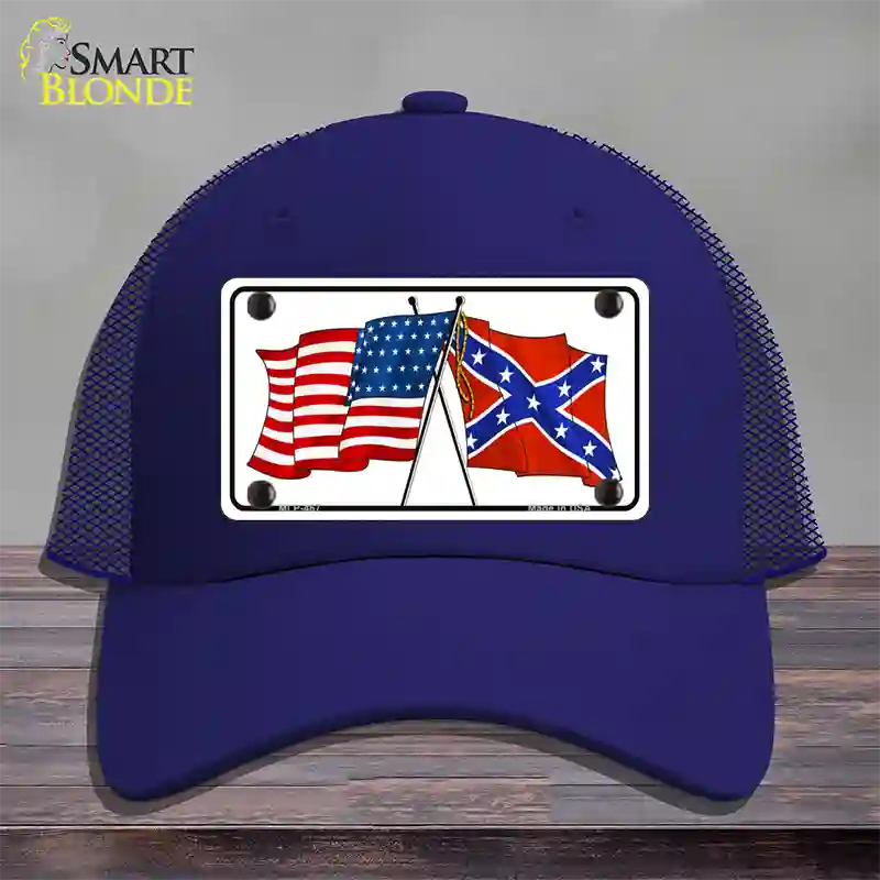 Confederate USA Crossed Flags Novelty License Plate Hat Mesh / Royal Blue