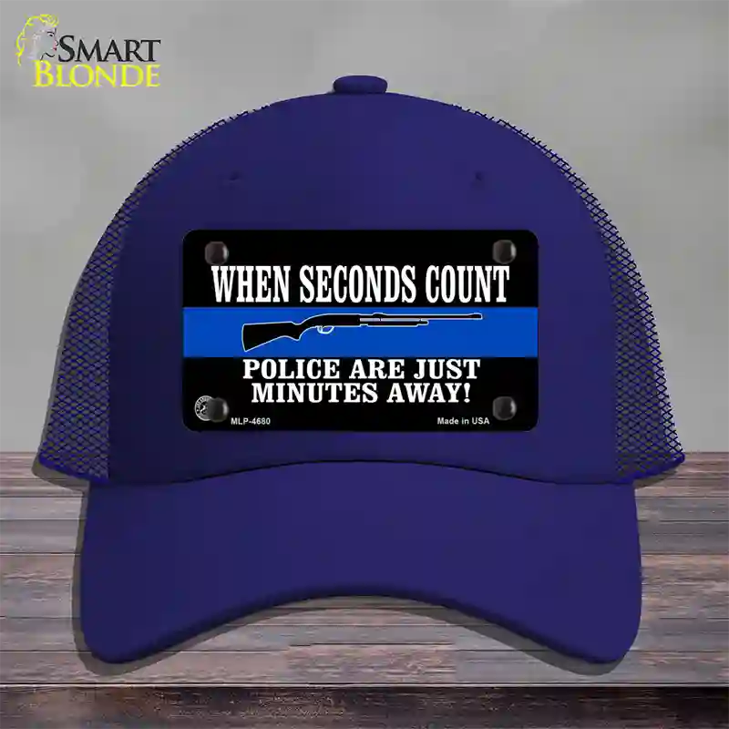 Police Are Just Minutes Away Novelty License Plate Hat Mesh / Royal Blue