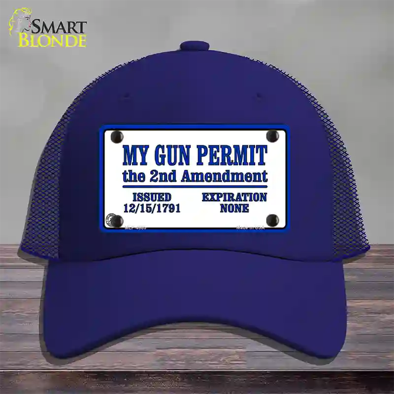 My Gun Permit Novelty License Plate Hat Mesh / Royal Blue