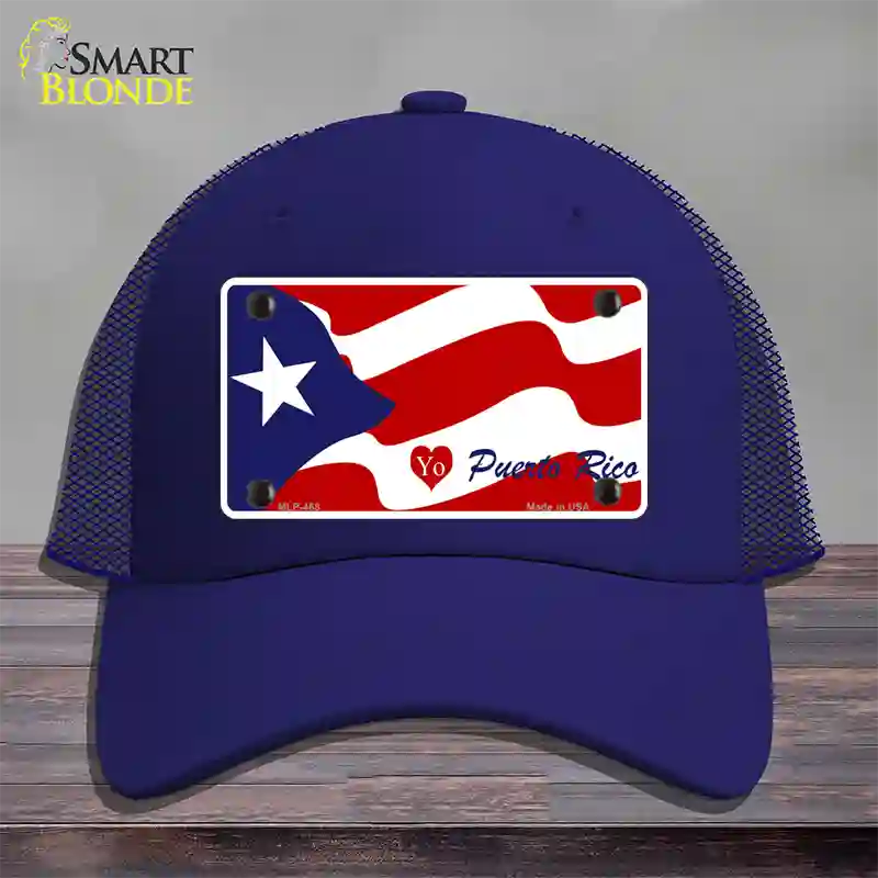 I Love Puerto Rico Novelty License Plate Hat Mesh / Royal Blue