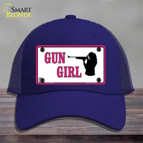 Gun Girl Novelty License Plate Hat Mesh / Royal Blue