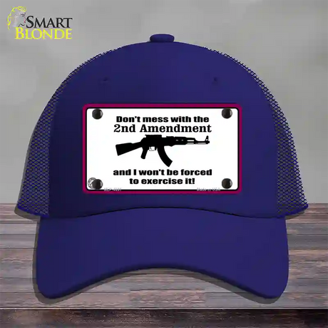 I Wont Be Forced To Use It Novelty License Plate Hat Mesh / Royal Blue