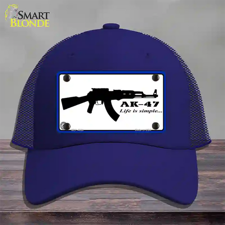 Life Is Simple Novelty License Plate Hat Mesh / Royal Blue