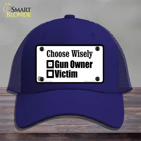 Choose Wisely Novelty License Plate Hat Mesh / Royal Blue