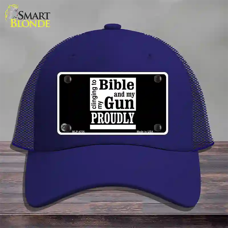 My Bible And My Gun Novelty License Plate Hat Mesh / Royal Blue