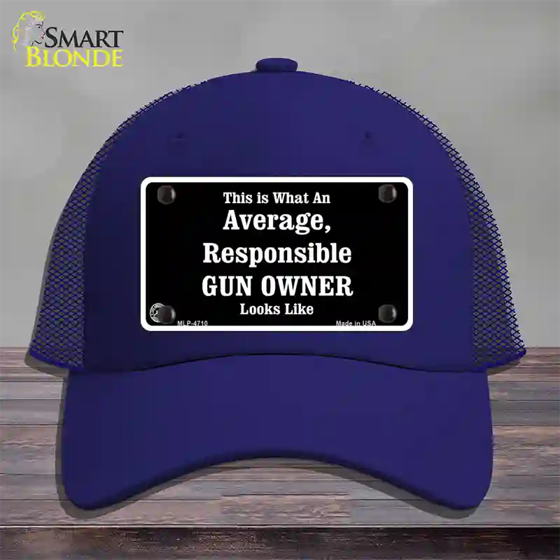 Average Gun Owner Novelty License Plate Hat Mesh / Royal Blue