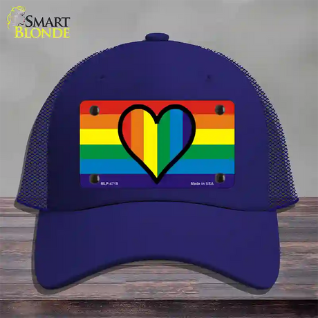 Rainbow Heart Novelty License Plate Hat Mesh / Royal Blue