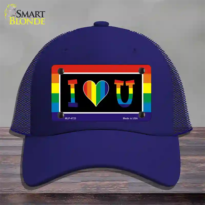 I Love U Novelty License Plate Hat Mesh / Royal Blue