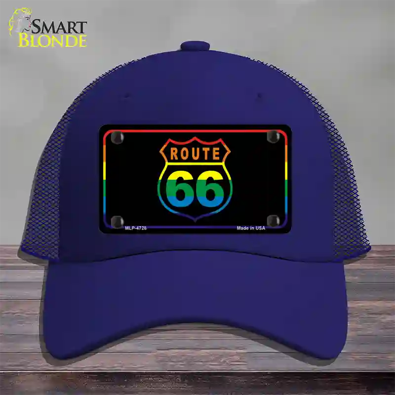 Route 66 Rainbow Flag Novelty License Plate Hat Mesh / Royal Blue