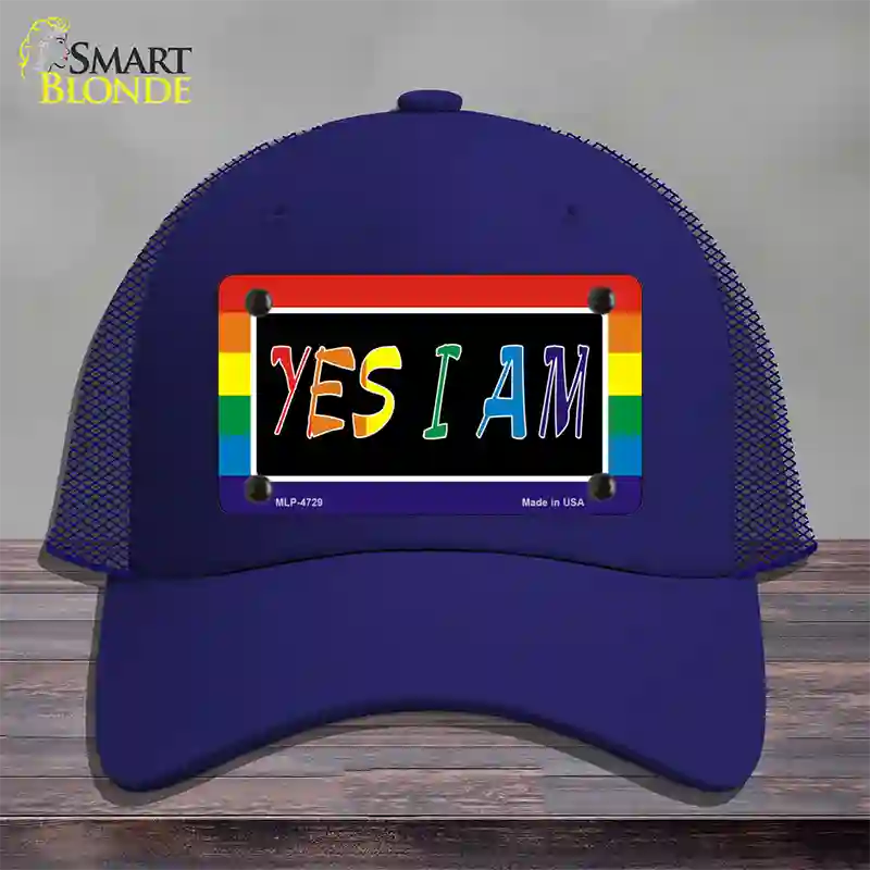 Yes I Am Novelty License Plate Hat Mesh / Royal Blue