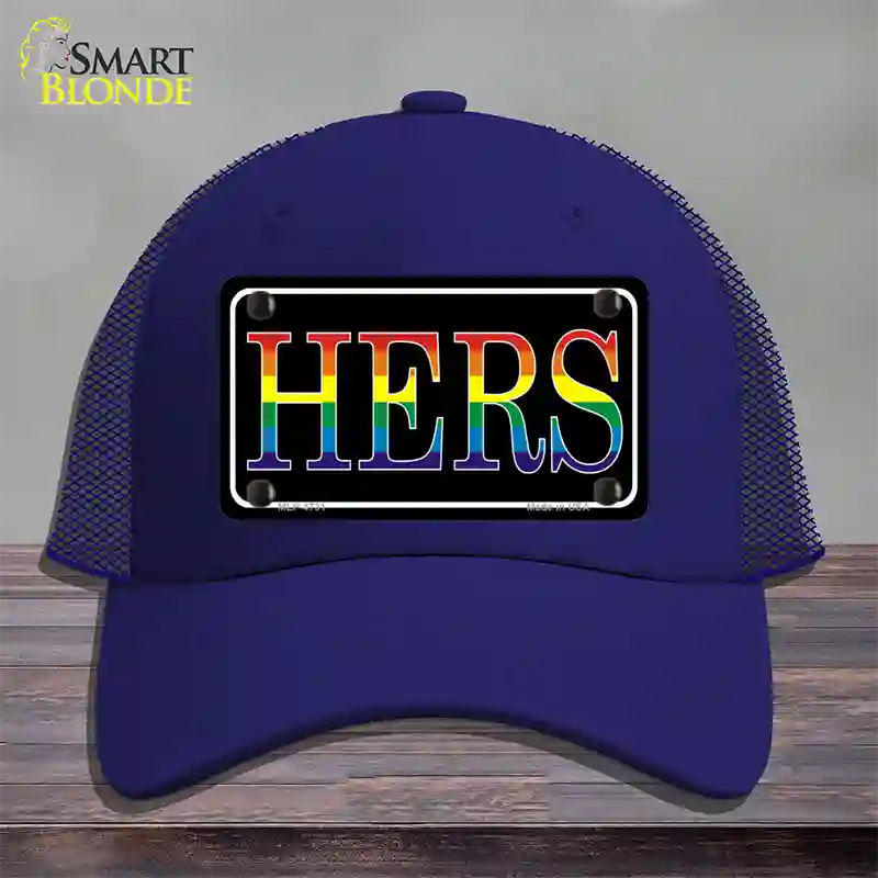 Hers Rainbow Novelty License Plate Hat Mesh / Royal Blue