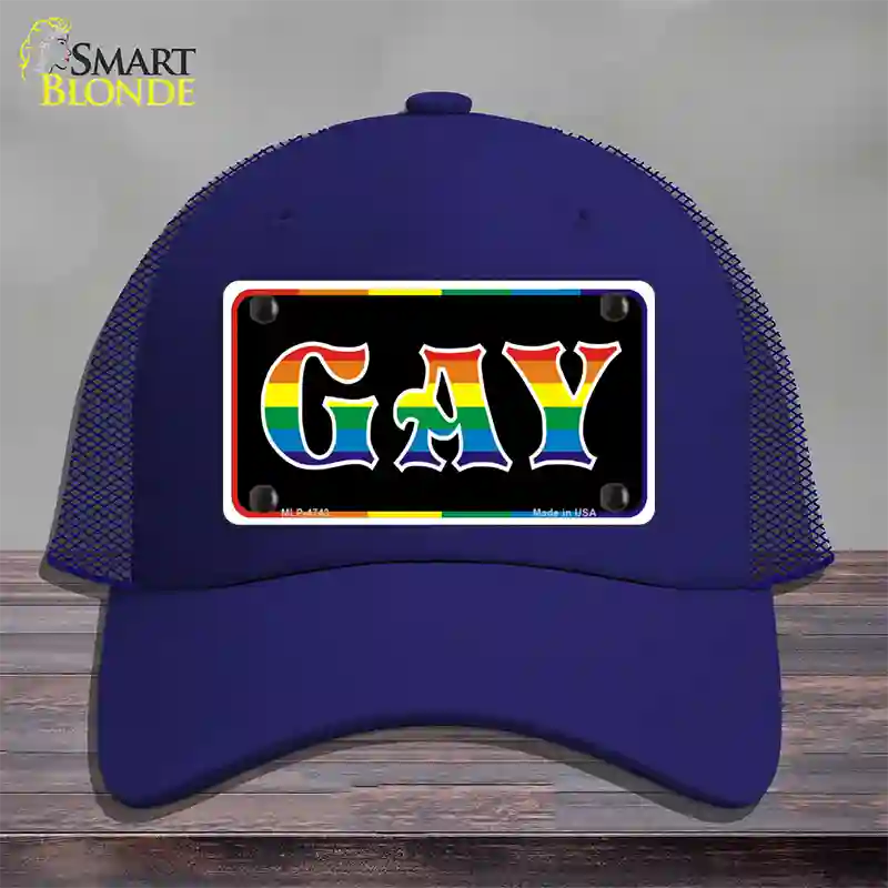 Gay Novelty License Plate Hat Mesh / Royal Blue