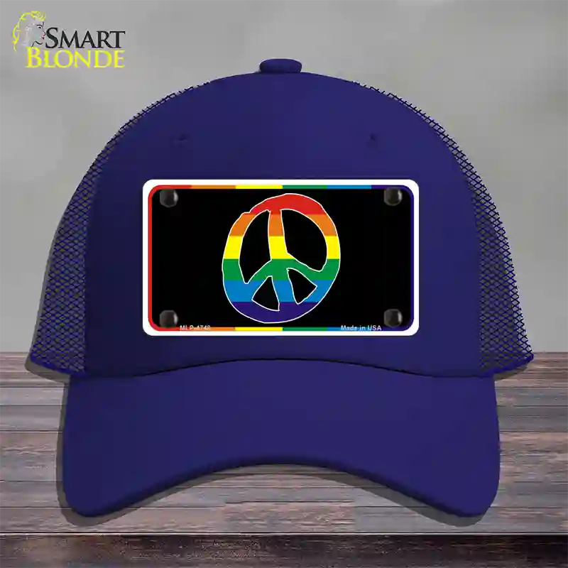 Peace Sign Novelty License Plate Hat Mesh / Royal Blue