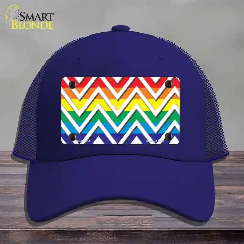 Rainbow White Chevron Novelty License Plate Hat Mesh / Royal Blue