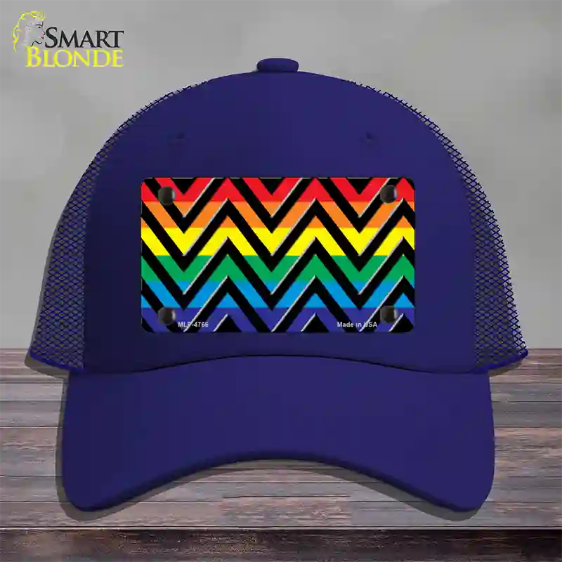 Rainbow Black Chevron Novelty License Plate Hat Mesh / Royal Blue