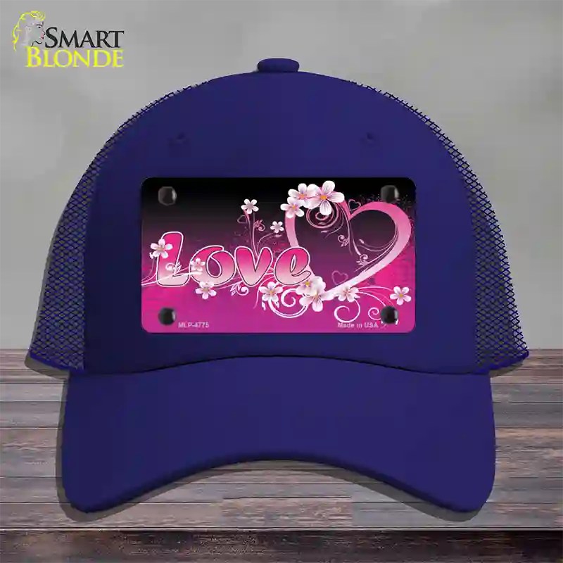 Love Heart And Flowers Novelty License Plate Hat Mesh / Royal Blue