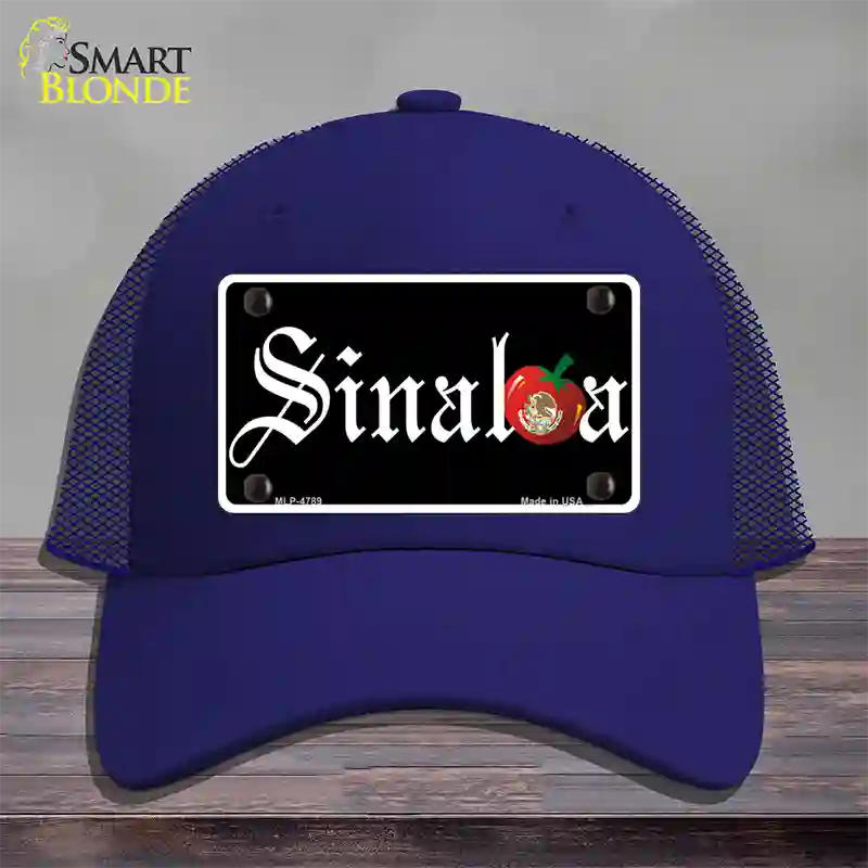 Sinaloa Black Novelty License Plate Hat Mesh / Royal Blue