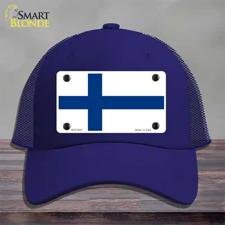 Finland Flag Novelty License Plate Hat Mesh / Royal Blue